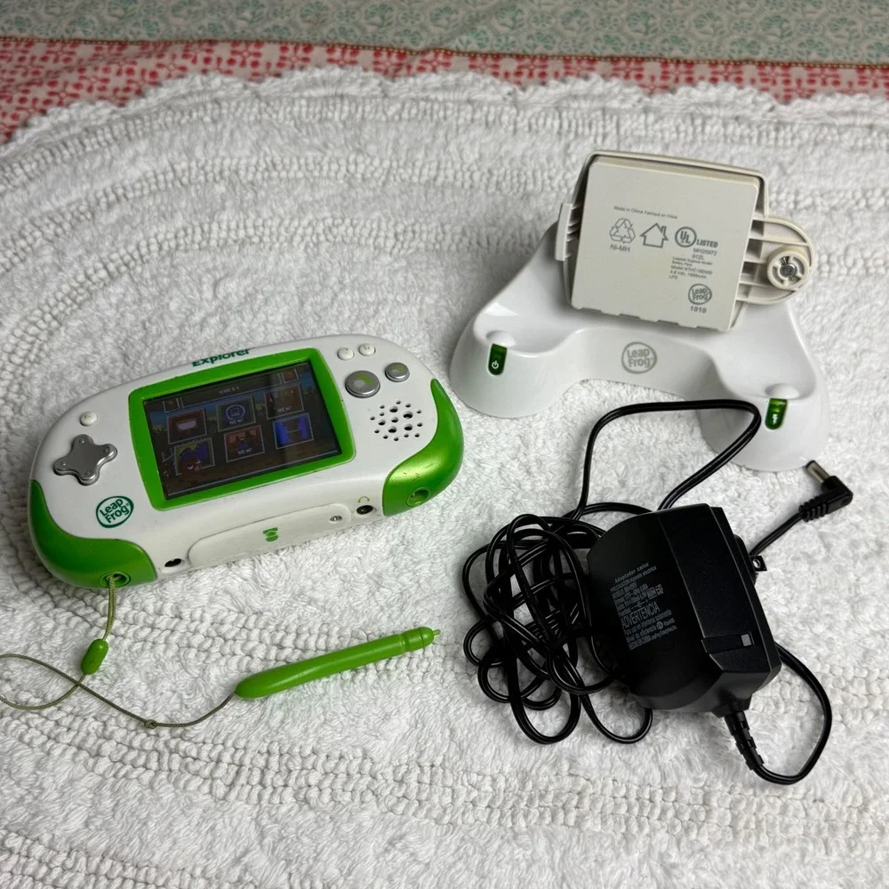 LeapFrog Leapster Explorer Handheld Gaming System White Green with Charging Dock
